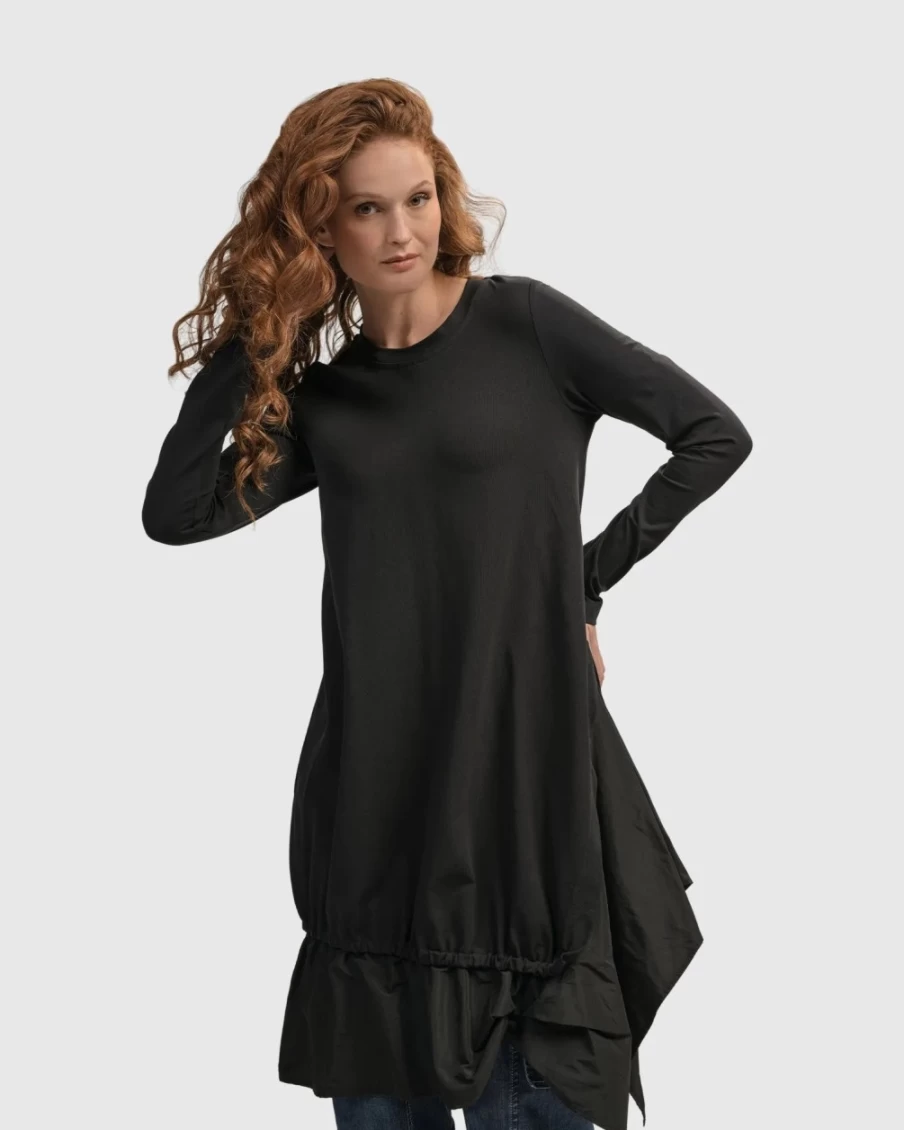 ALEMBIKA Women's Urban New Wave Black Tunic Top for Stylish Casual Wear