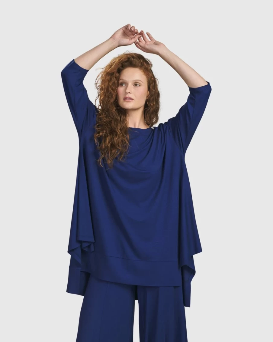 ALEMBIKA Women's Royal Blue Essential Oversized Trapeze Top - Loose Flowy Blouse for Casual Wear