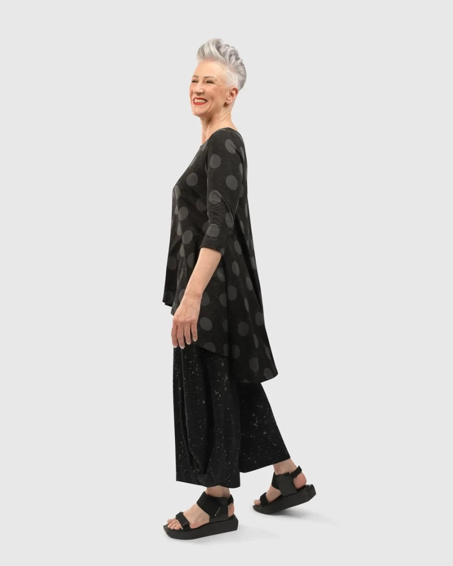 ALEMBIKA Women's Splatter Paint Punto Pants in Black - Trendy Artistic Design