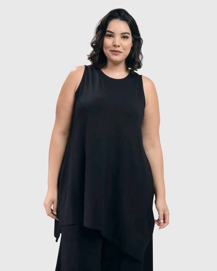ALEMBIKA Women's Essential Sleeveless Tunic Top - Black Casual Summer Blouse
