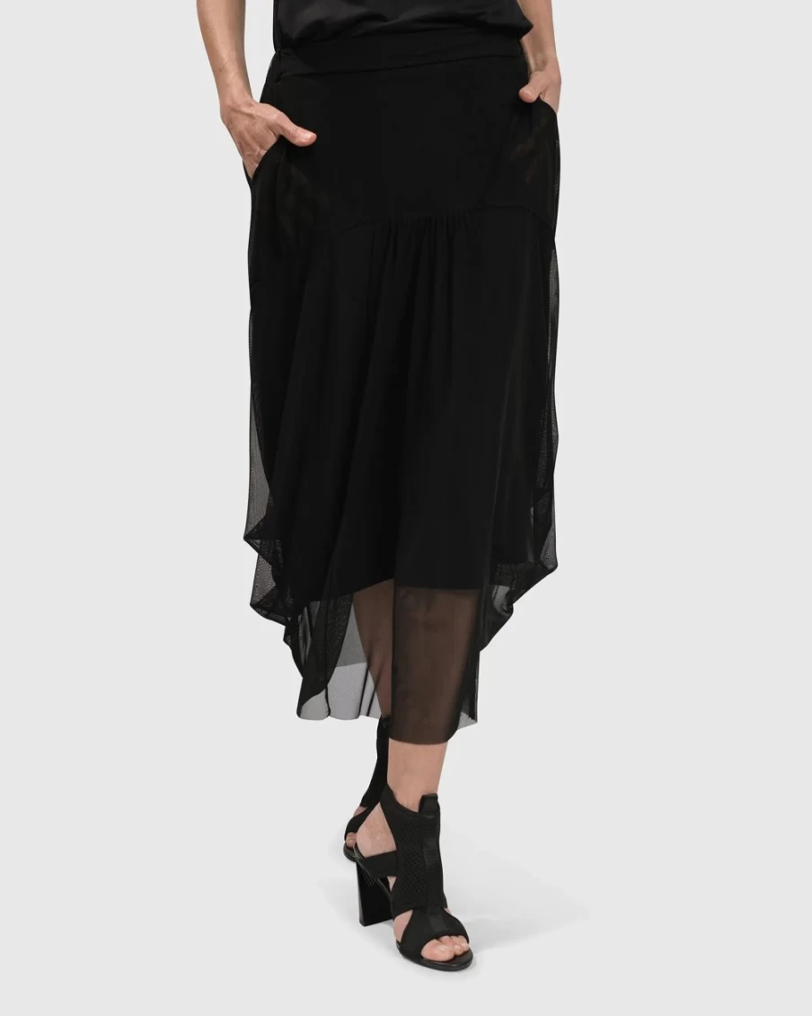 ALEMBIKA Women's Cultured Club Cocoon Skirt in Black - Elegant Boho Style Midi Skirt