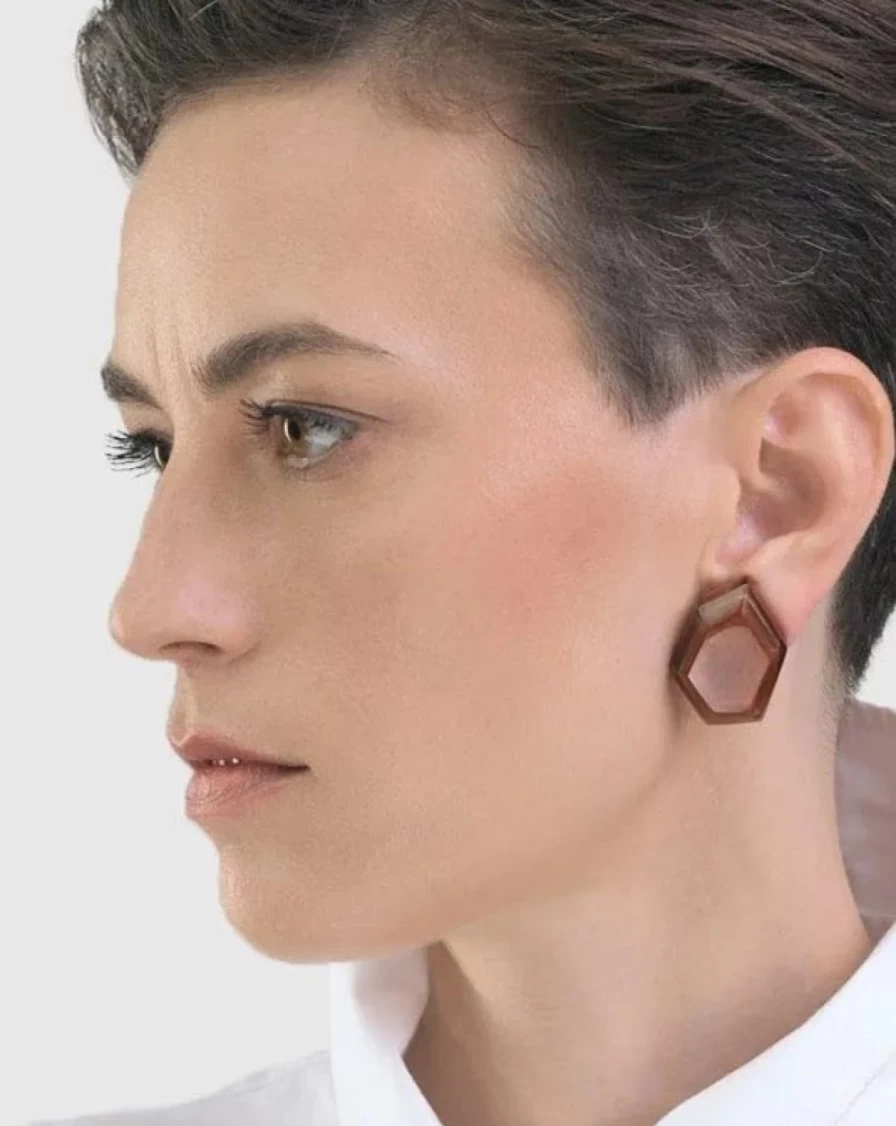 ALEMBIKA Women's Brown Cinnamon Faceted Clip-On Earrings – Handmade Bohemian Jewelry