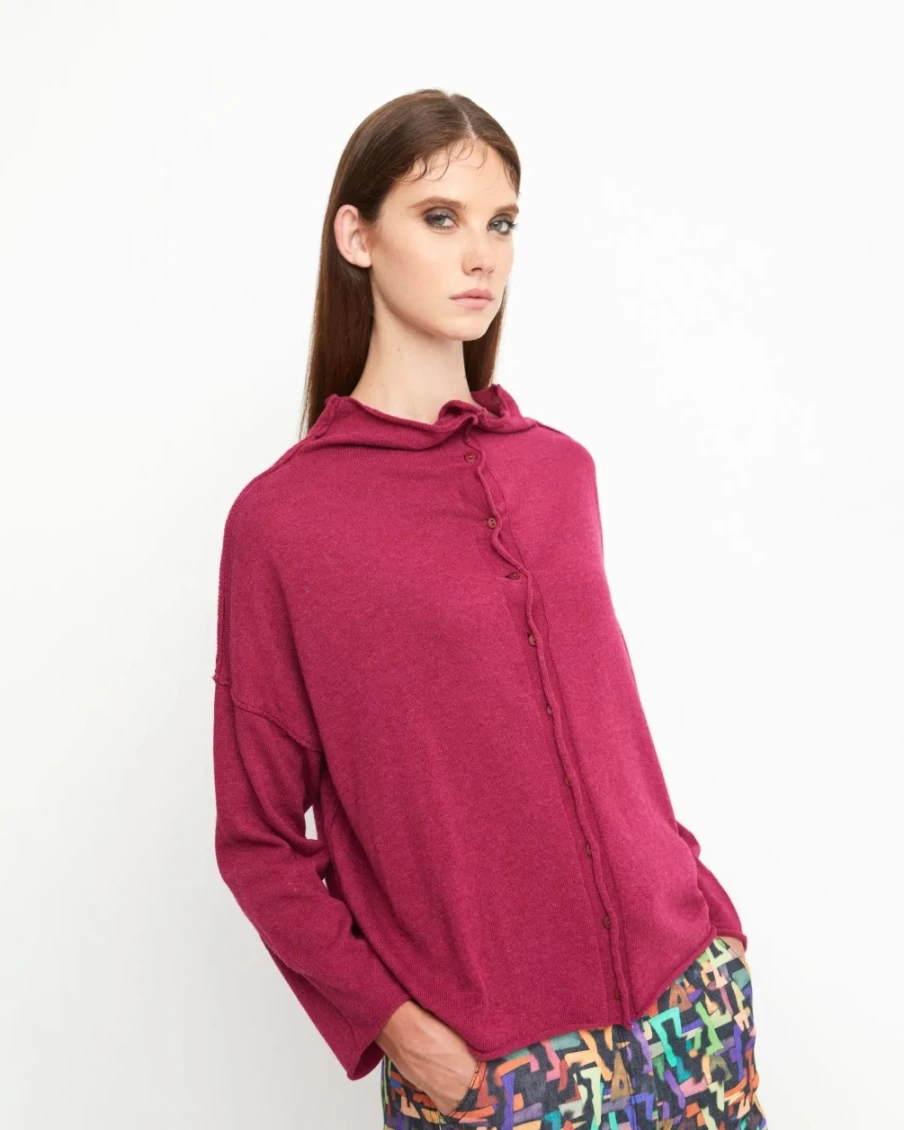 ALEMBIKA Women's Ozai N Ku Idealist Cardigan in Ruby - Elegant Knit Sweater