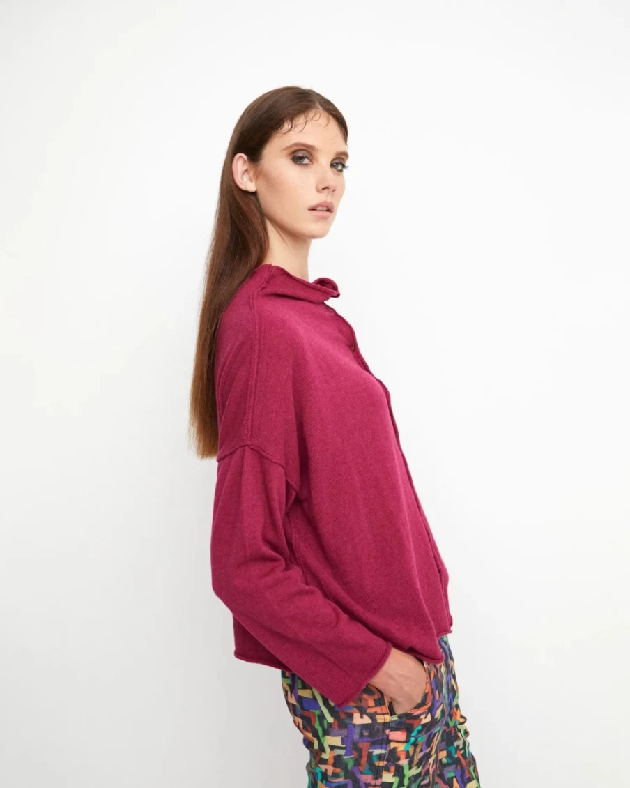 ALEMBIKA Women's Ozai N Ku Idealist Cardigan in Ruby - Elegant Knit Sweater
