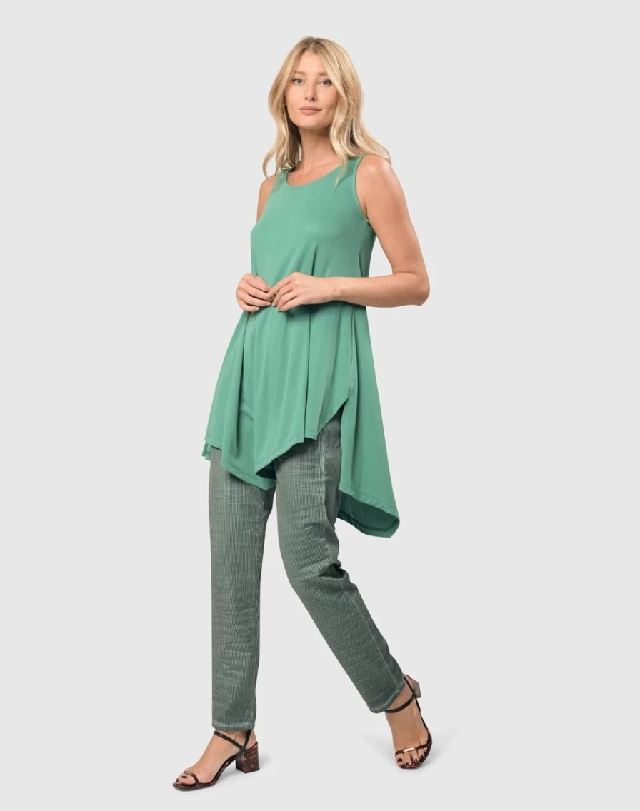 ALEMBIKA Women's Teal Pinstripe Iconic Stretch Jeans - High Waist Slim Fit Comfort Denim