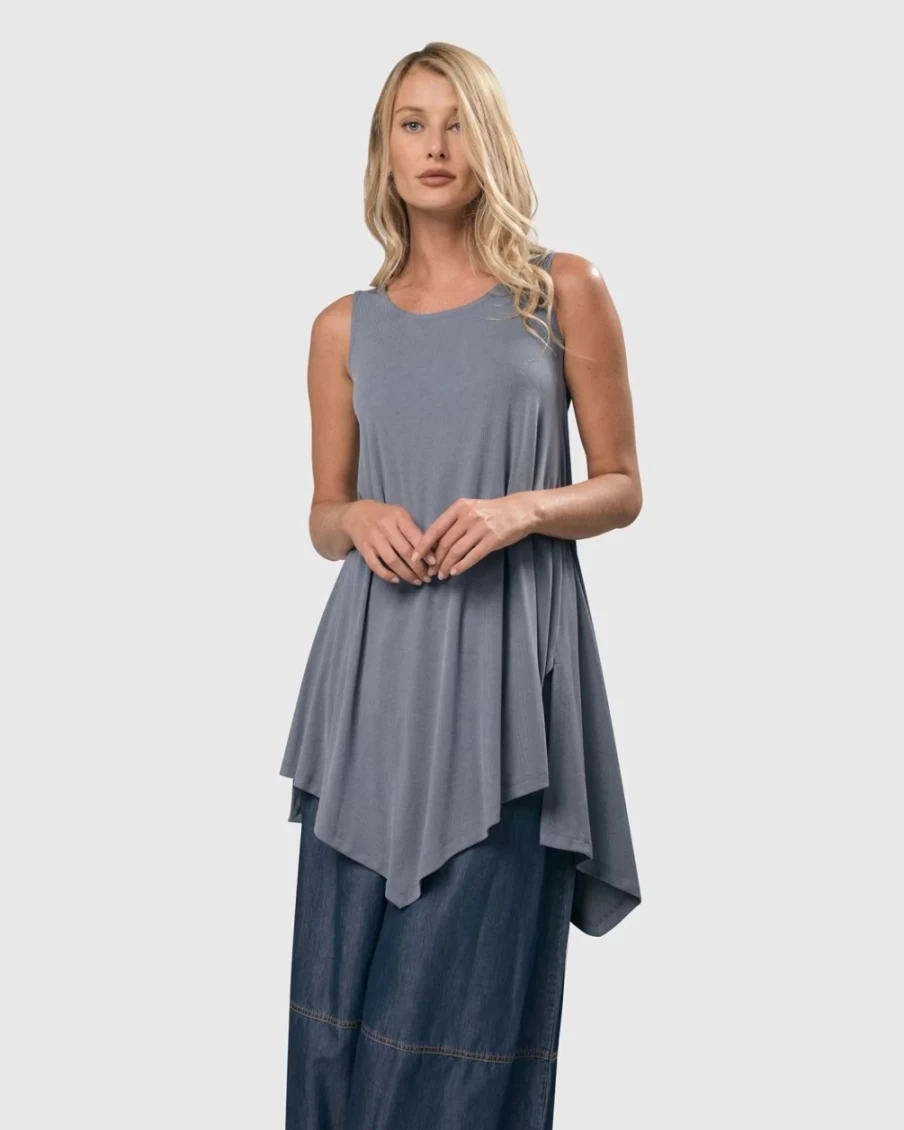 ALEMBIKA Women's Essential Joy Cupro Sleeveless Tunic Top in Celeste - Lightweight Summer Blouse