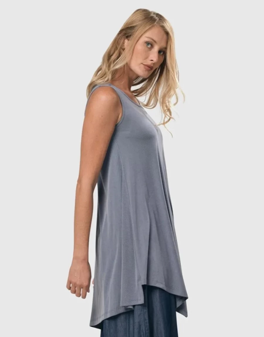 ALEMBIKA Women's Essential Joy Cupro Sleeveless Tunic Top in Celeste - Lightweight Summer Blouse