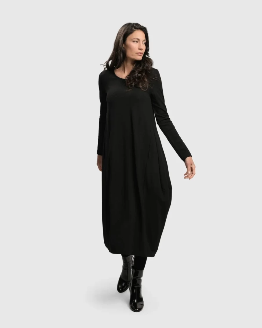 ALEMBIKA Women's Essential Toned Up Midi Dress - Classic Black Elegant Fit