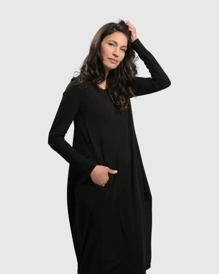 ALEMBIKA Women's Essential Toned Up Midi Dress - Classic Black Elegant Fit