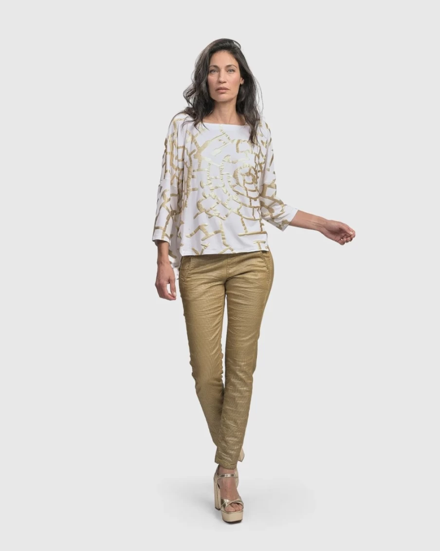 ALEMBIKA Women's Gold Hypnotic Cutaway Boxy Top - Stylish & Unique Blouse