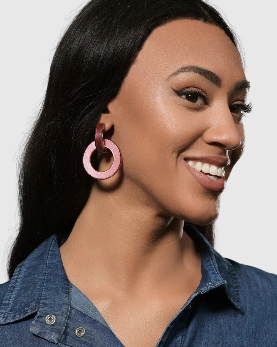 ALEMBIKA Women's Coral Circle Duet Earrings - Handmade Boho Chic Jewelry for Women