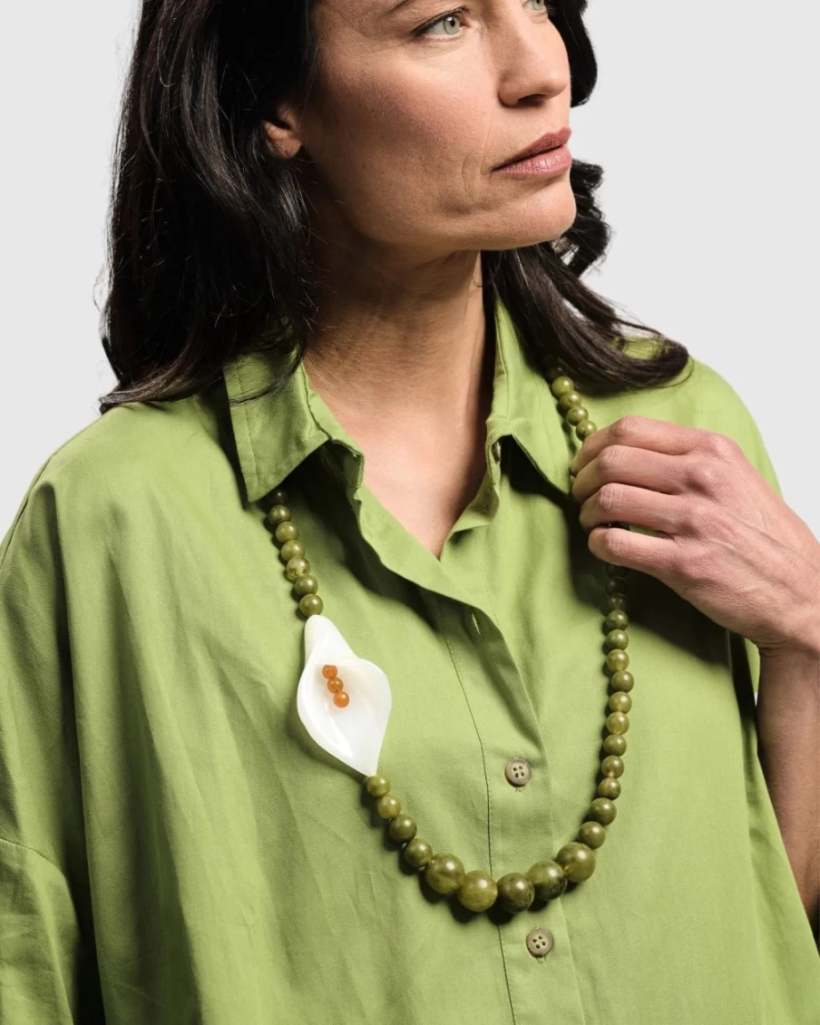 ALEMBIKA Women's Green Lily Bead Necklace - Handmade Bohemian Jewelry