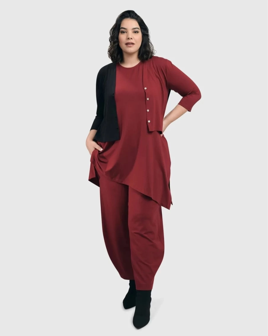 ALEMBIKA Women's Plum Essential 2-Tone Crop Cardigan - Soft Knit Comfort Fit