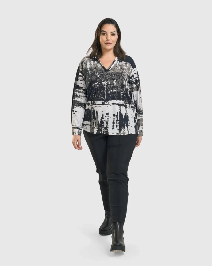 ALEMBIKA Women's Marble Print V-Neck Pullover Sweater Top