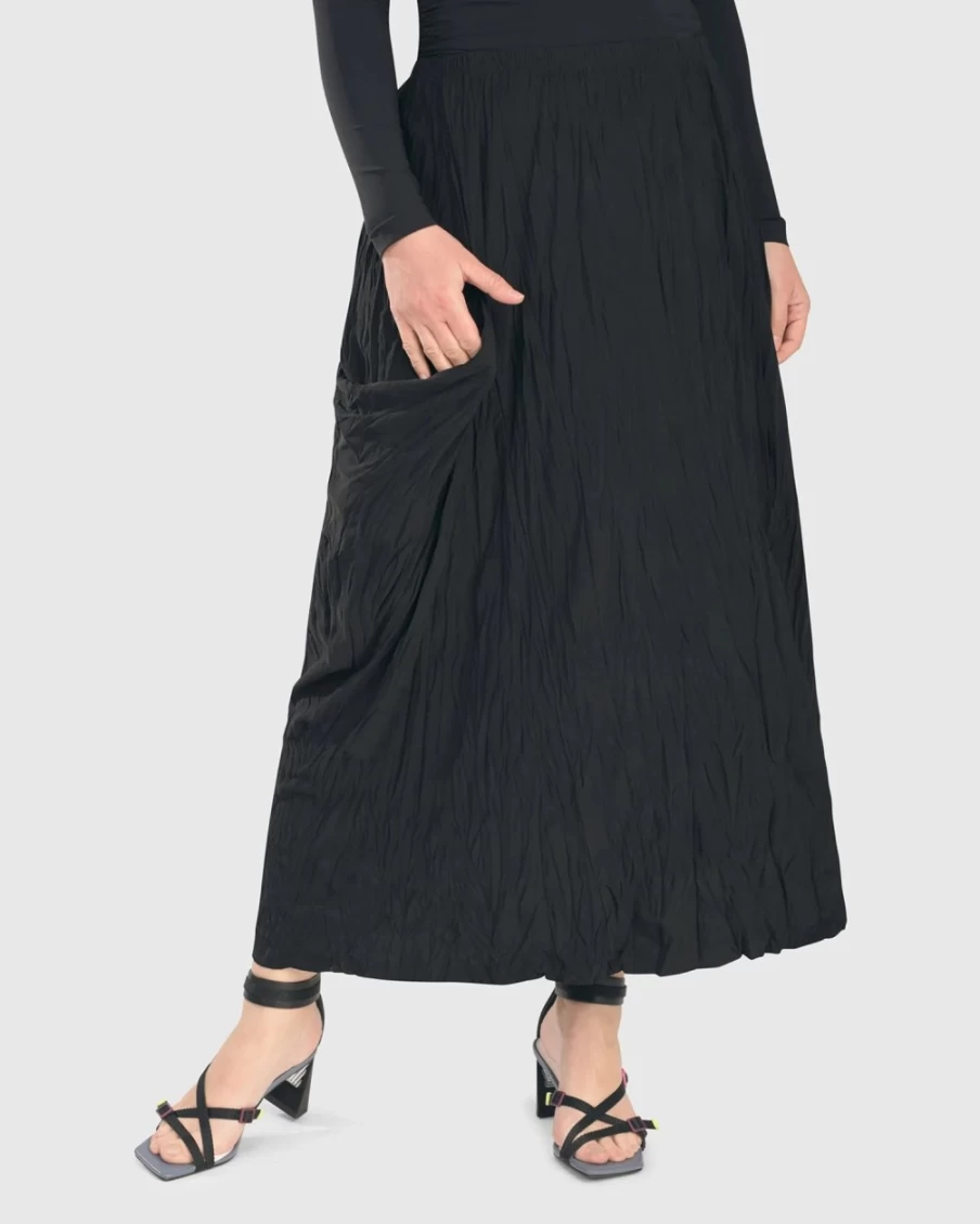 ALEMBIKA Women's Black Plisse Maxi Skirt - Yoffi Style Elegant Long Flowy Skirt