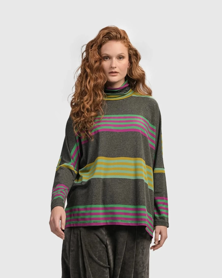 ALEMBIKA Women's Urban Wine Bar Striped Boxy Top