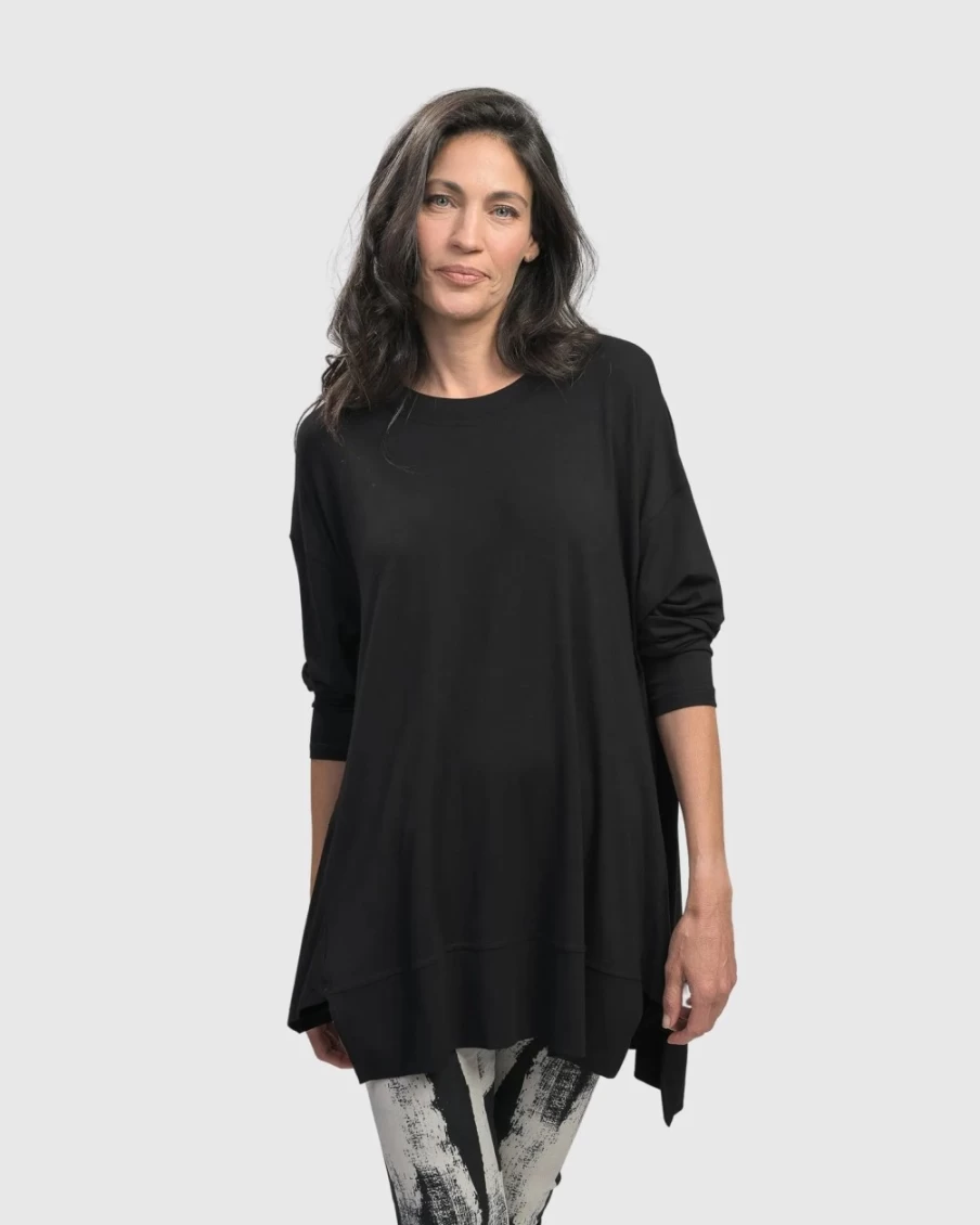 ALEMBIKA Women's Essential Oversized Trapeze Top - Black Loose Fit Casual Blouse