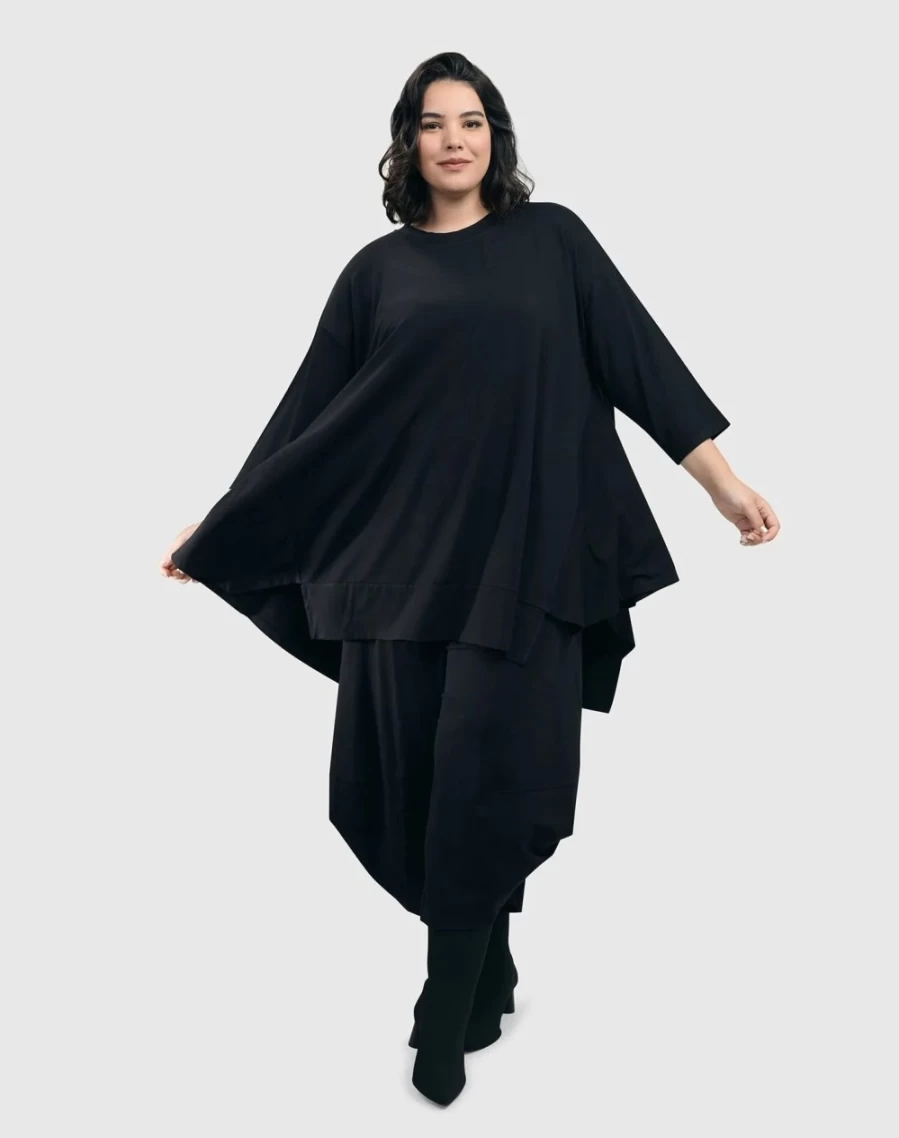 ALEMBIKA Women's Essential Oversized Trapeze Top - Black Loose Fit Casual Blouse
