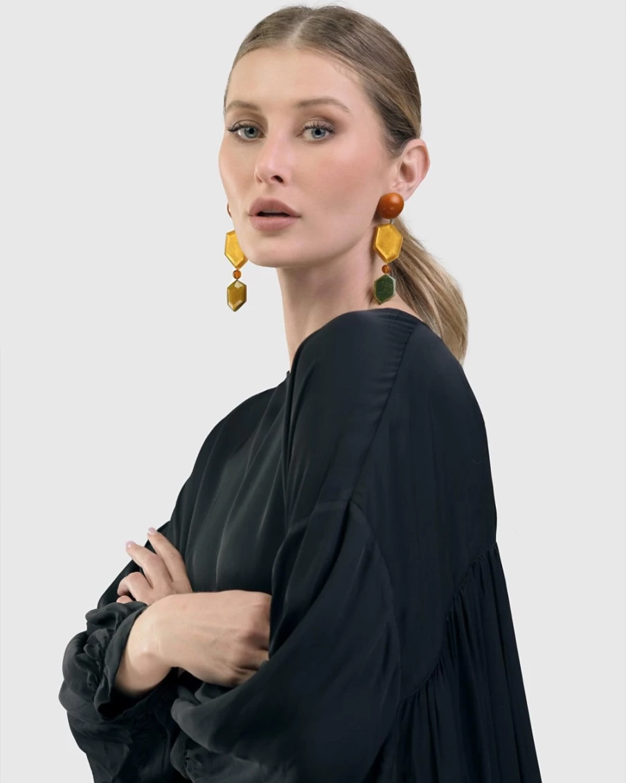 ALEMBIKA Women's Gold Multi Spice Drop Earrings – Bohemian Dangle Jewelry