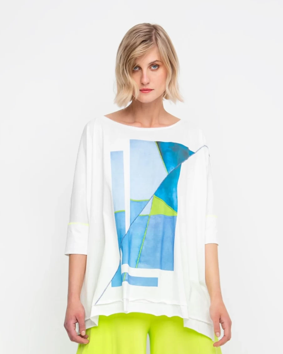 ALEMBIKA Women's Ozai N Ku Oversized Tee - Seaview Print, Comfortable Casual T-Shirt