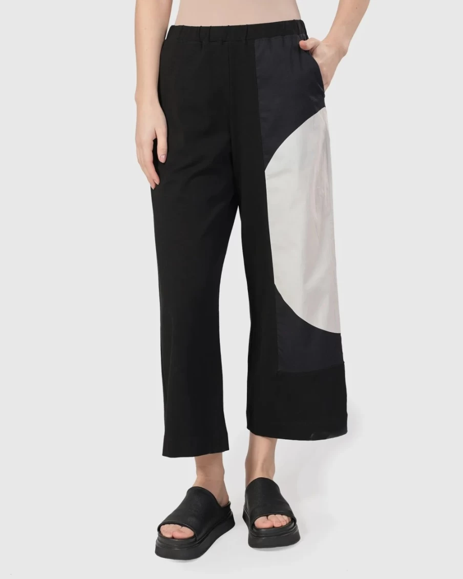 ALEMBIKA Women's Fallon Wide-Leg Pants in Black & White - High Waist Flowy Trousers