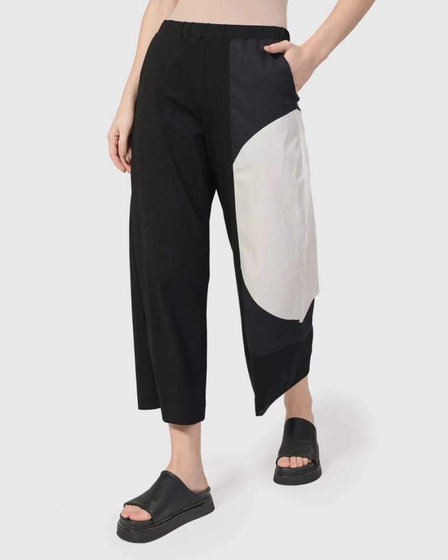 ALEMBIKA Women's Fallon Wide-Leg Pants in Black & White - High Waist Flowy Trousers