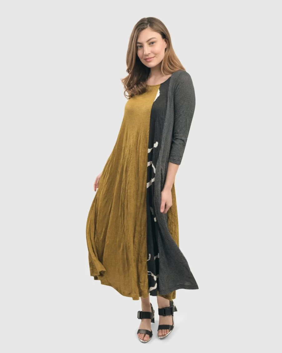 ALEMBIKA Women's Yellow Jill Crinkle Swing Dress - Flowy Boho Chic Style