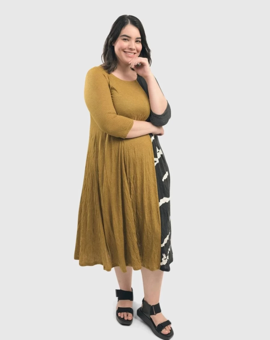 ALEMBIKA Women's Yellow Jill Crinkle Swing Dress - Flowy Boho Chic Style