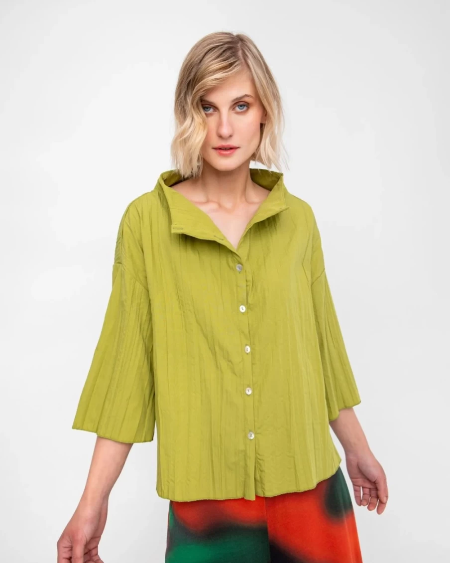 ALEMBIKA Women's Ozai N Ku Pleated Crinkle Funnel Top in Olive