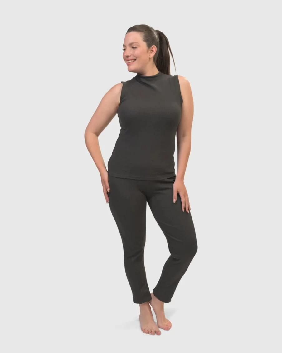 ALEMBIKA Women's Asana High-Neck Top in Charcoal - Elegant Yoga & Casual Wear