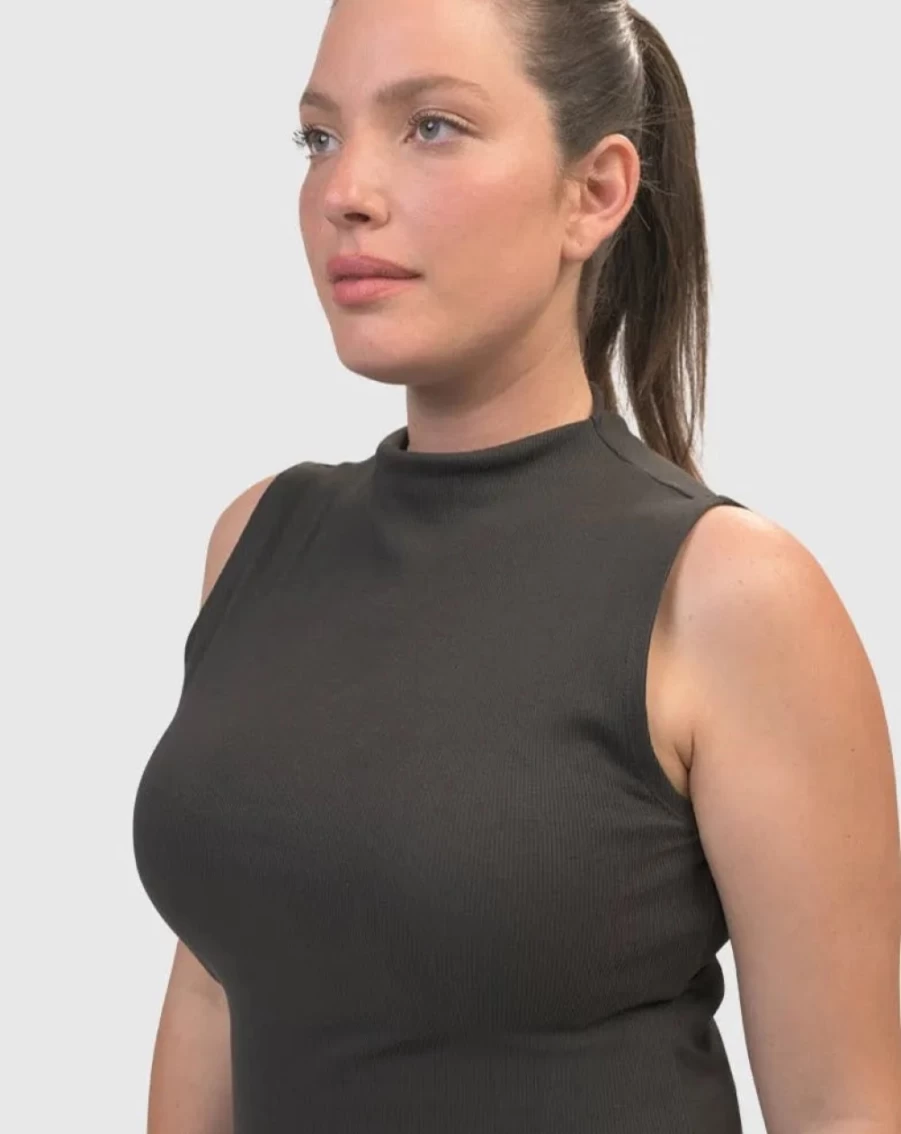 ALEMBIKA Women's Asana High-Neck Top in Charcoal - Elegant Yoga & Casual Wear