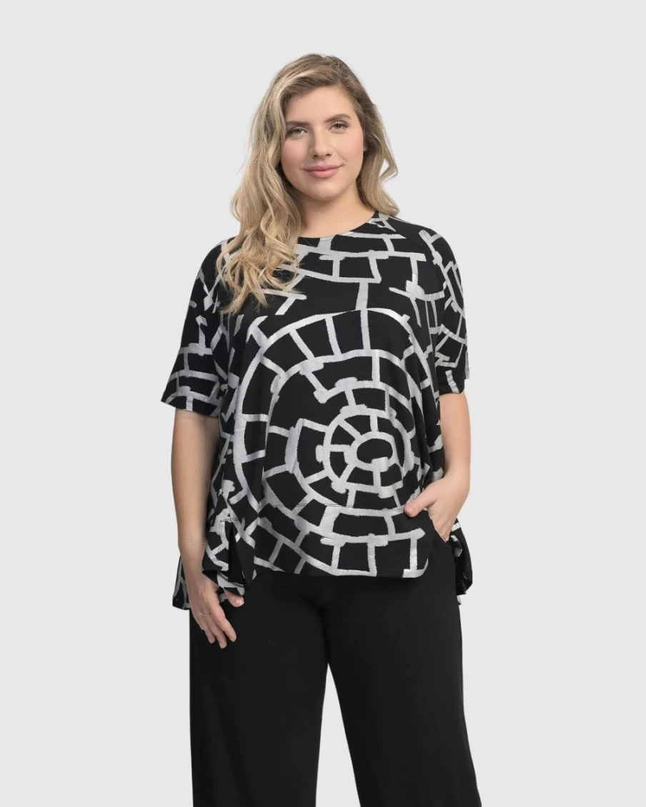 ALEMBIKA Women's Hypnotic Swing Tunic Top in Silver - Elegant Flowy Blouse for Women