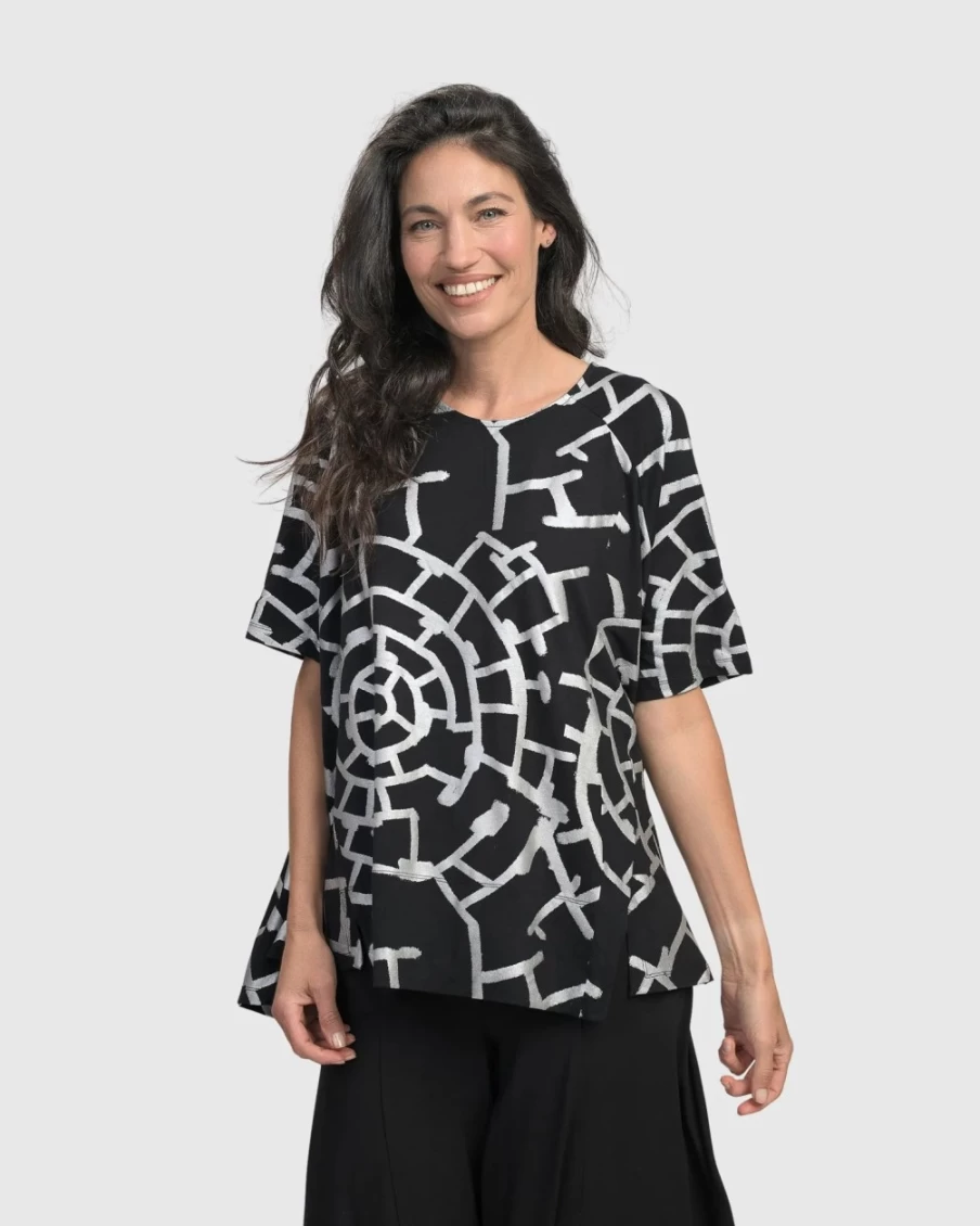 ALEMBIKA Women's Hypnotic Swing Tunic Top in Silver - Elegant Flowy Blouse for Women