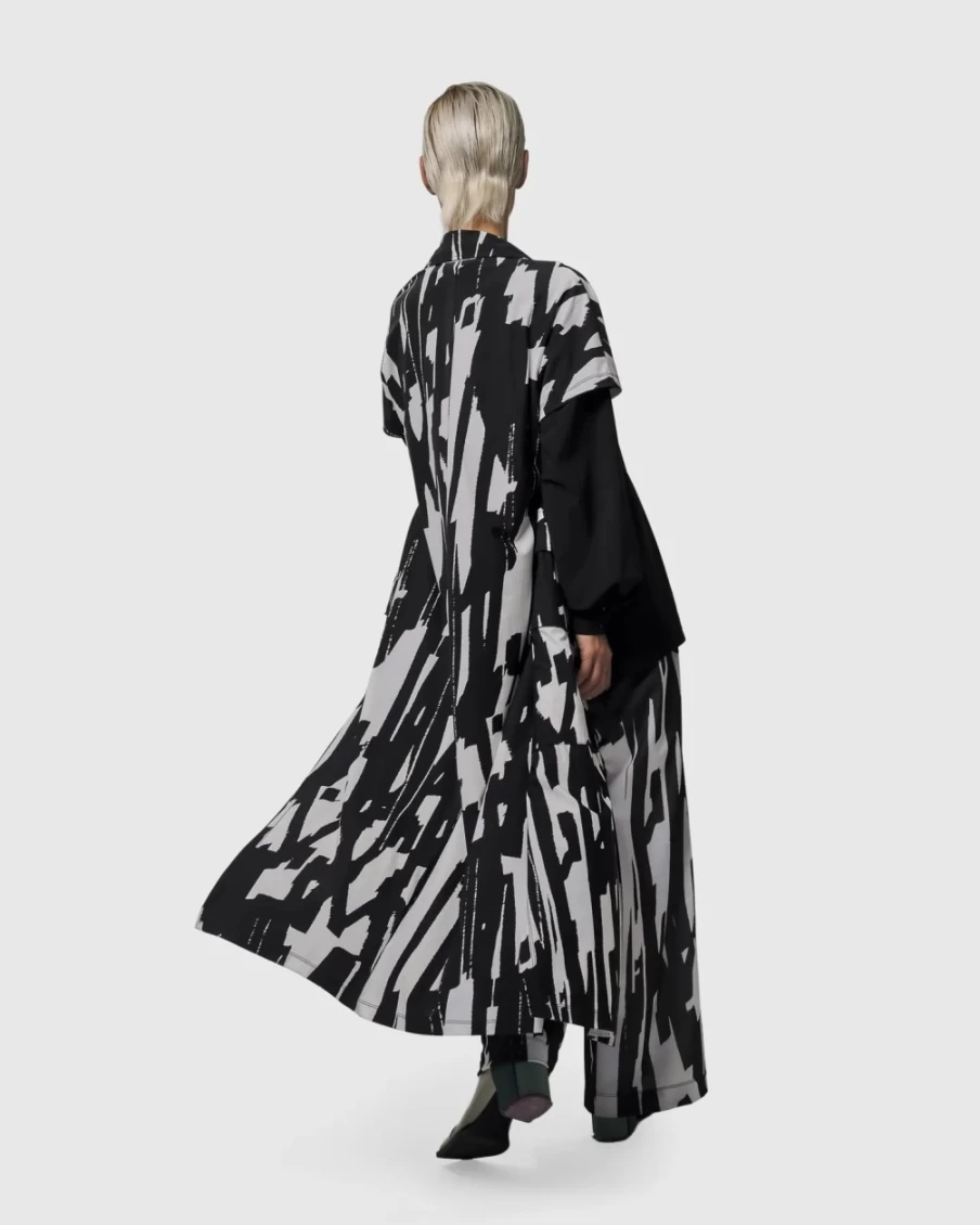 ALEMBIKA Women's Cyber Short Sleeve Duster Coat - Stylish Brush Design Outerwear