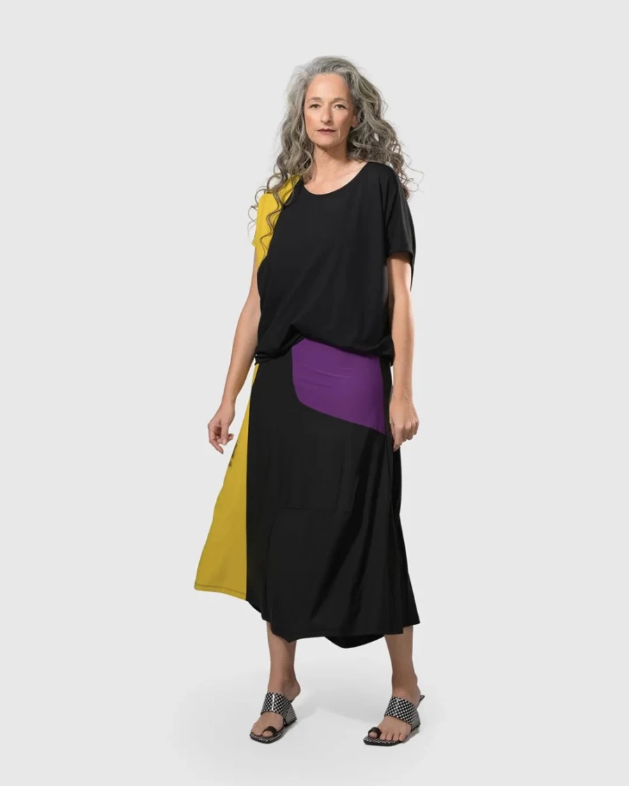 ALEMBIKA Women's Multi-Color Yellow Swing Maxi Skirt - Tekbika Flowy Boho Summer Skirt