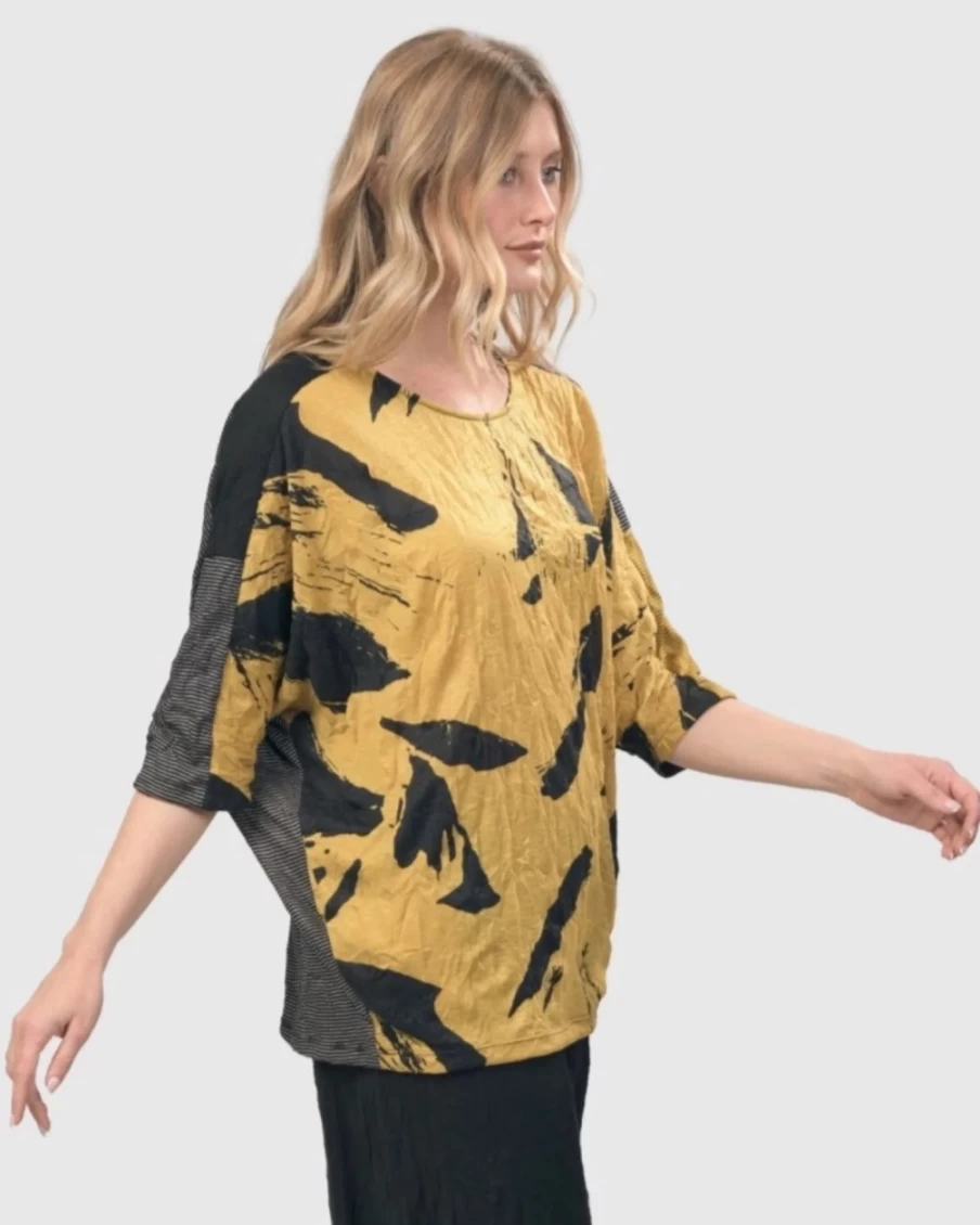 ALEMBIKA Women's Yellow RU Crinkle Dolman Top - Stylish Casual Blouse