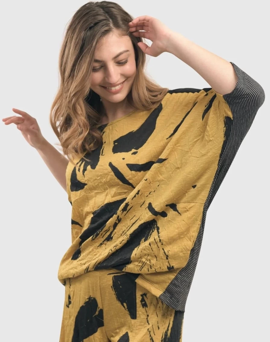 ALEMBIKA Women's Yellow RU Crinkle Dolman Top - Stylish Casual Blouse