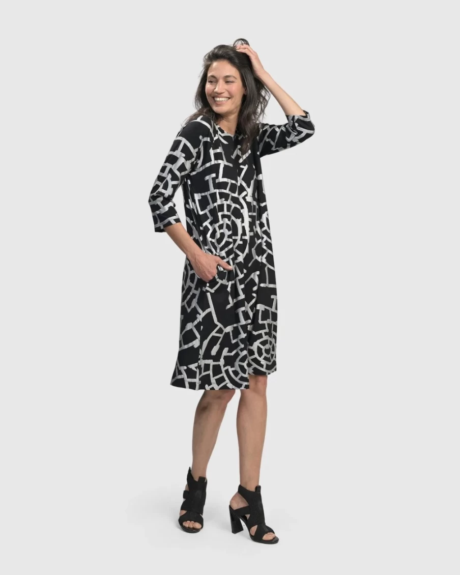 ALEMBIKA Women's Hypnotic Silver A-Line Dress for Elegant Evening Wear