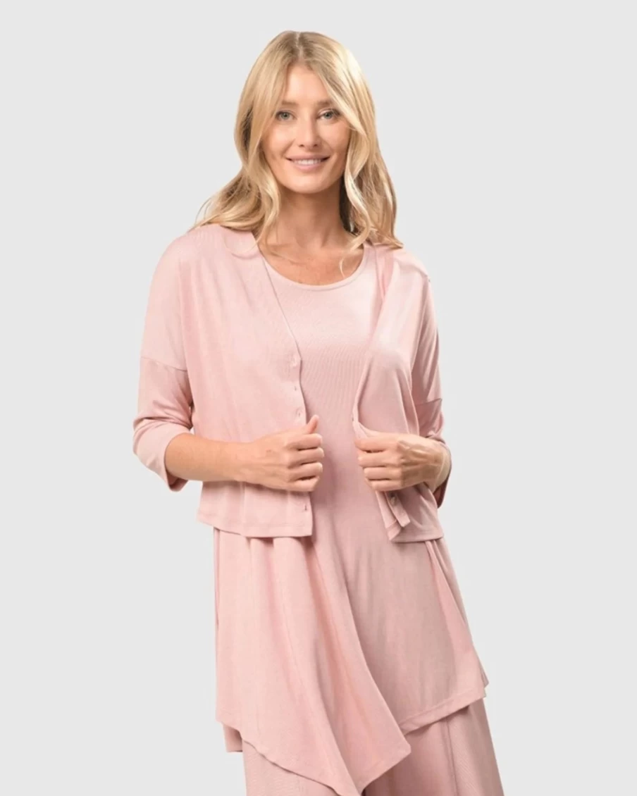 ALEMBIKA Women's Blush Essential Cupro Crop Cardigan - Lightweight Summer Knit Top