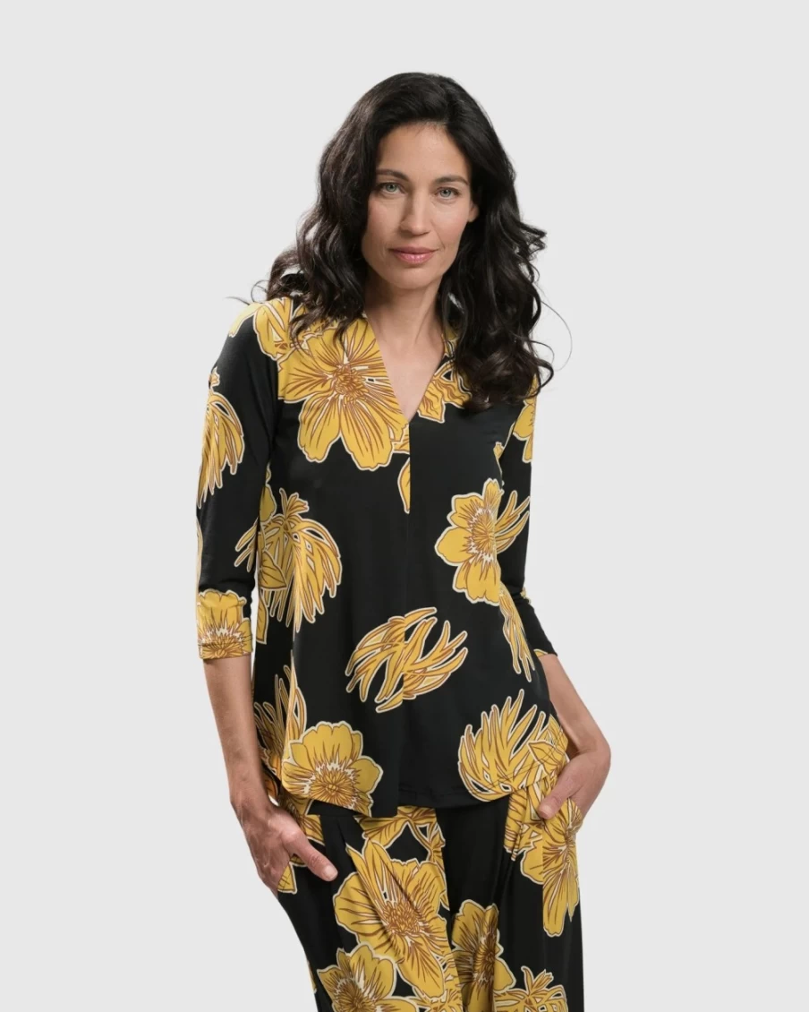ALEMBIKA Women's Linda Signature V-Neck Gold Top