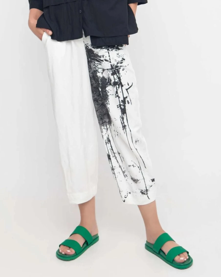 ALEMBIKA Women's Ozai N Ku Crinkle Art House Pants - Black Boho Comfort Lounge Wear