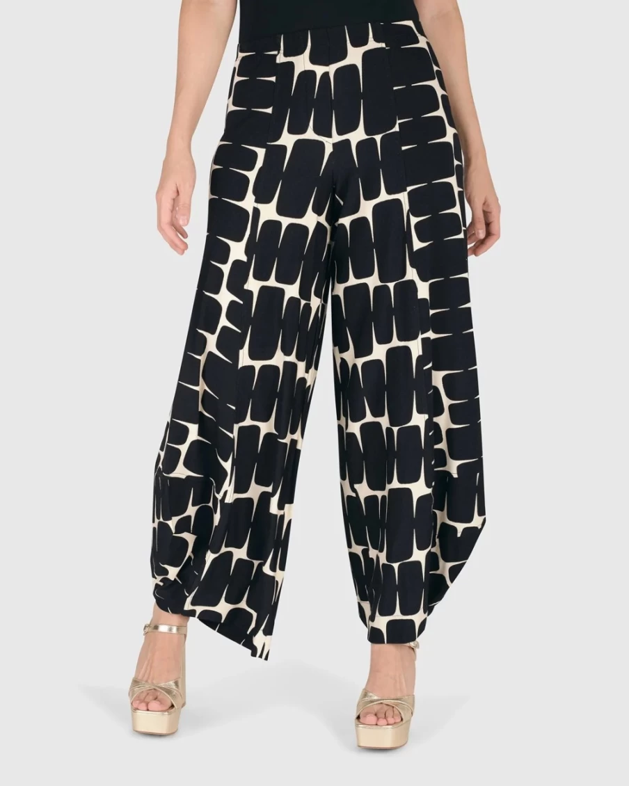ALEMBIKA Women's Amalfi Punto Pants in Black and Ivory - Stylish High-Waisted Trousers
