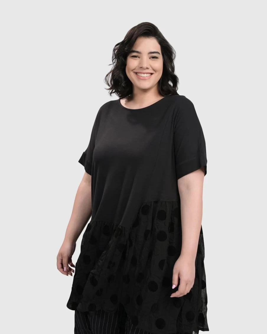 ALEMBIKA Women's Bold Dot Tunic Top with Circle Patterns - Stylish Casual Blouse