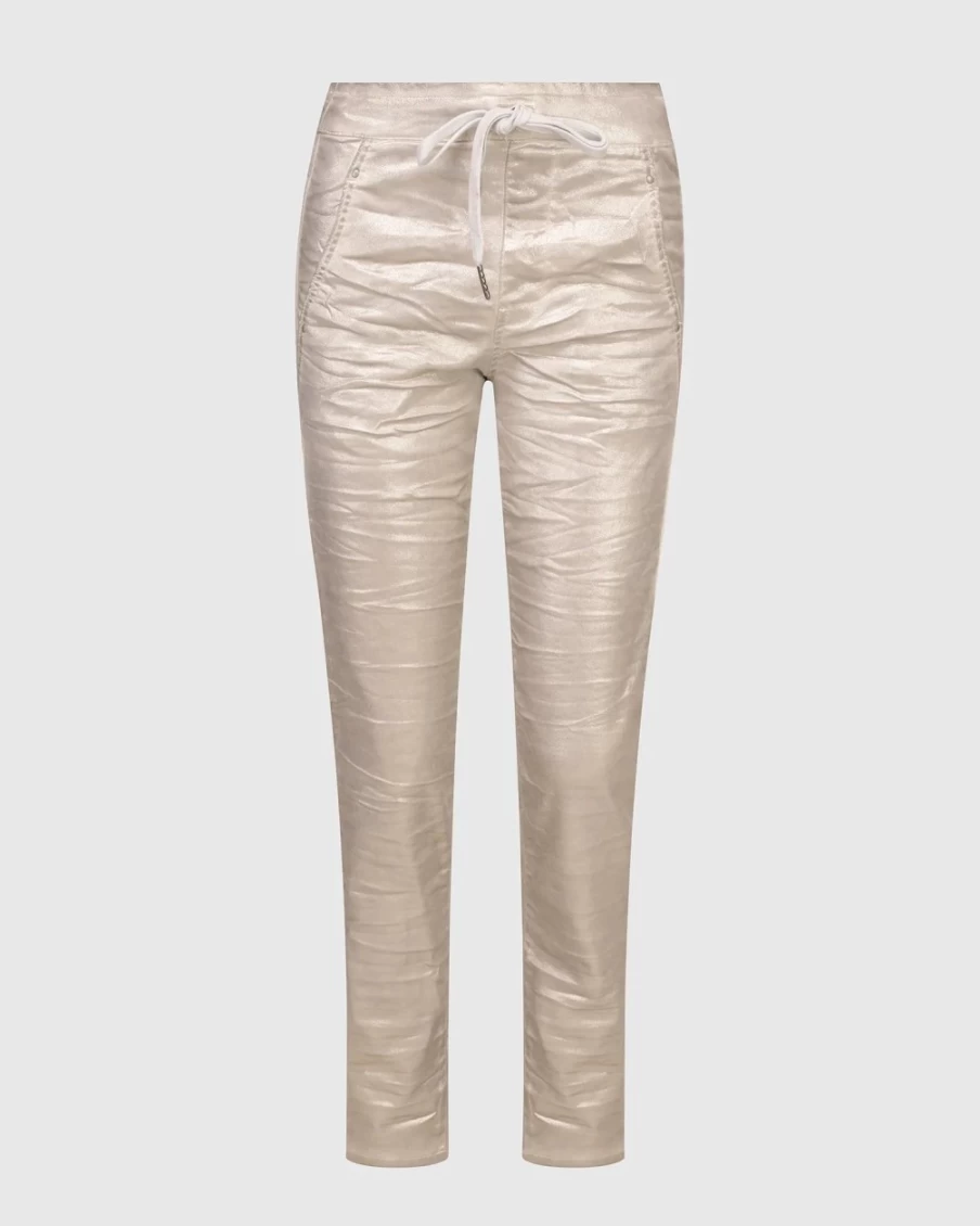 ALEMBIKA Women's Iconic Stretch Jeans with Metallic Luster - High Waist Slim Fit Denim Pants