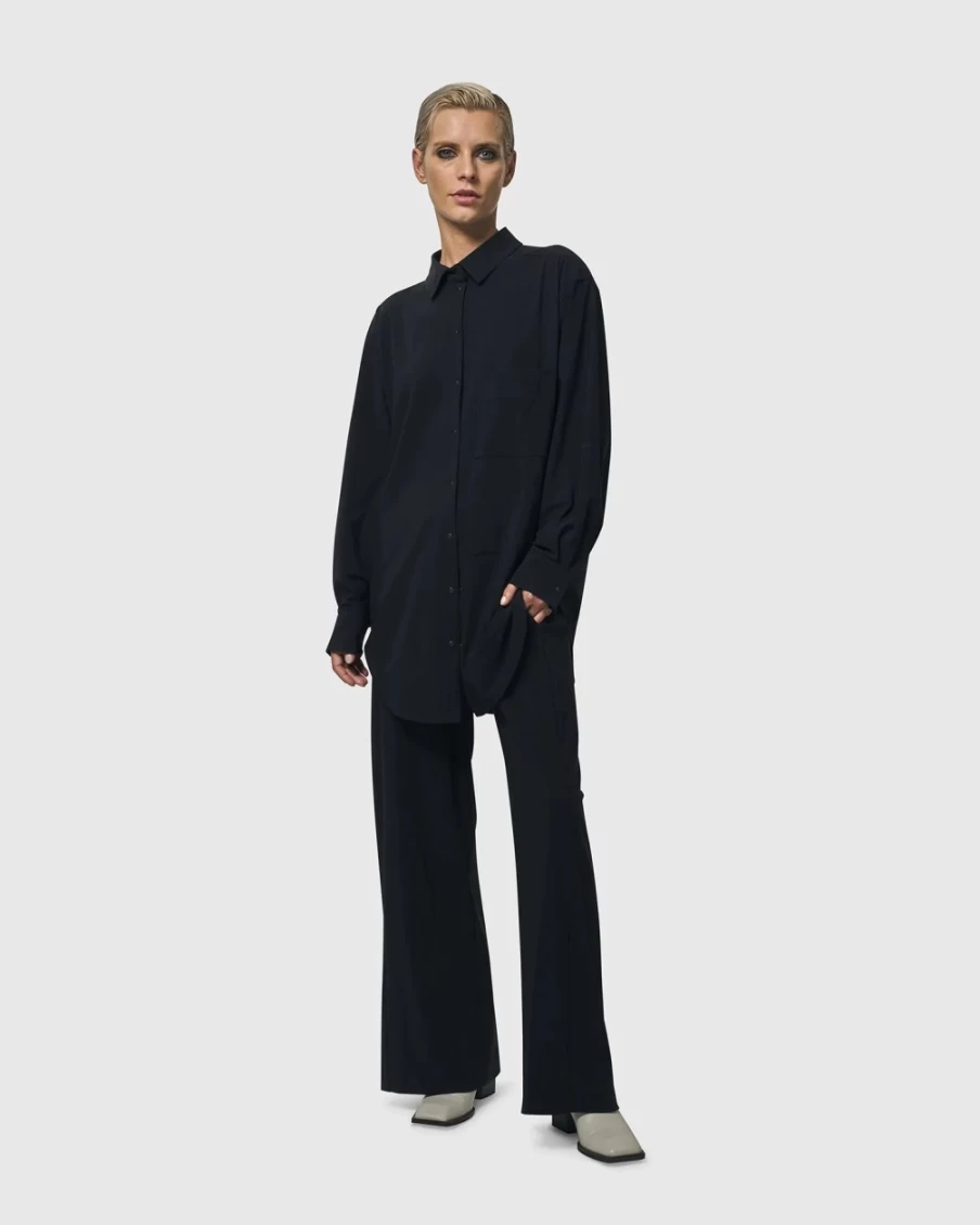 ALEMBIKA Women's Trinity Black Button Down Shirt - Classic Collared Top for Stylish Outfits