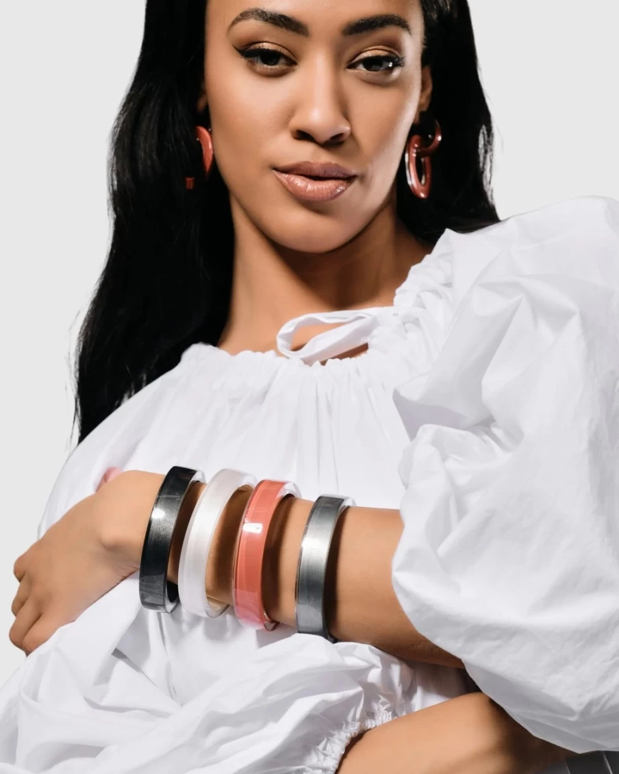 ALEMBIKA Women's Minimalist Frost Bangle Bracelet - Elegant Sterling Silver Jewelry