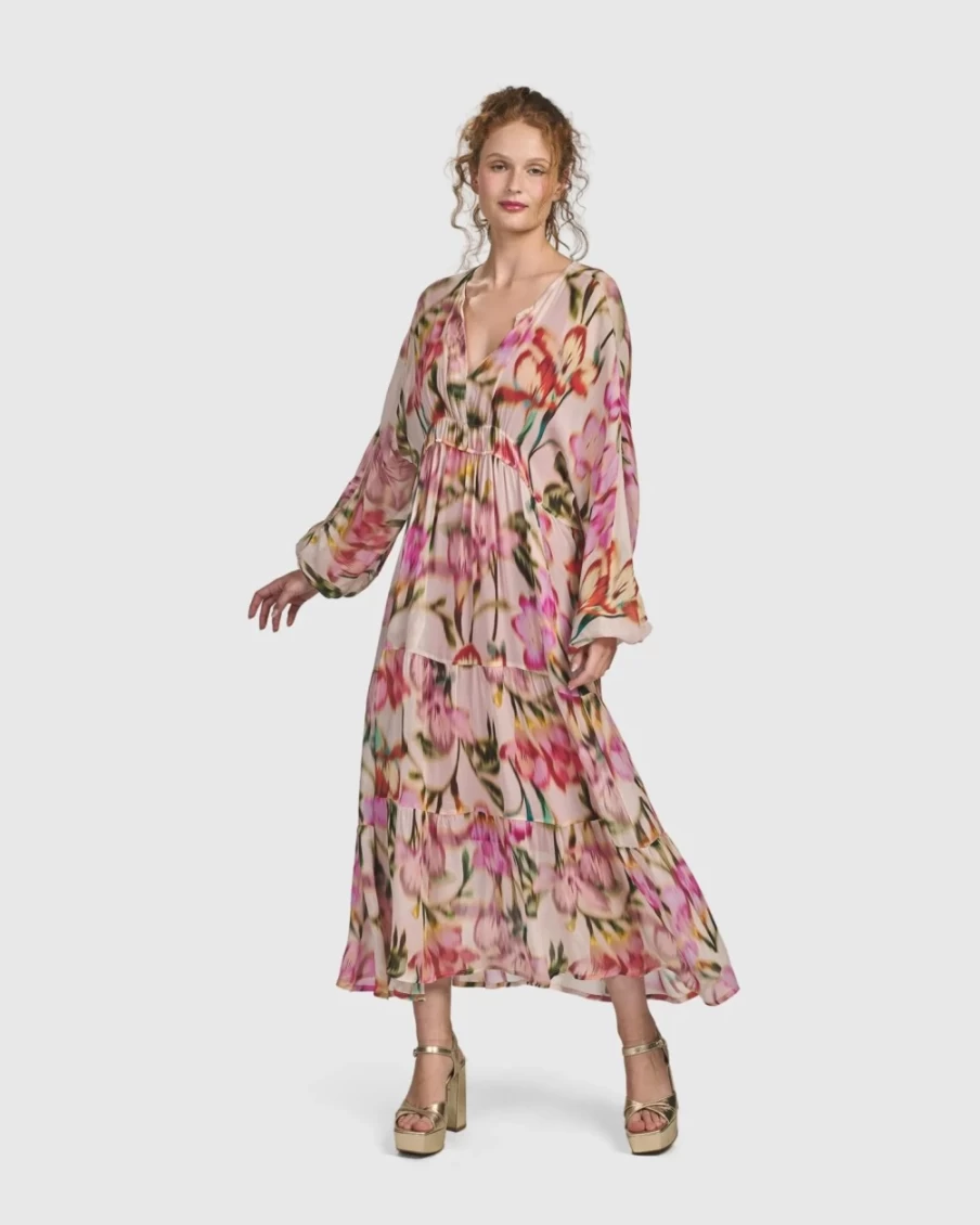 ALEMBIKA Women's Floral Azalea Chiffon Maxi Dress - Elegant Long Summer Dress