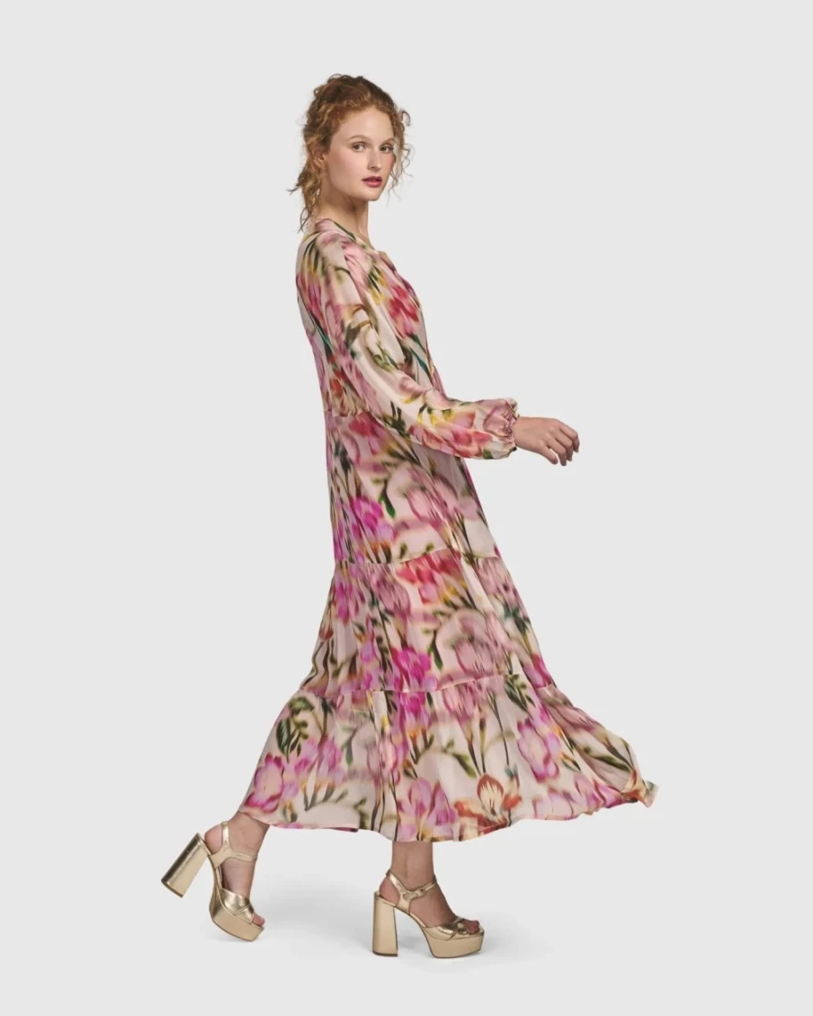 ALEMBIKA Women's Floral Azalea Chiffon Maxi Dress - Elegant Long Summer Dress