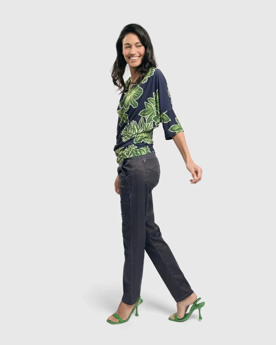 ALEMBIKA Women's Navy Pinstripe Stretch Jeans - Iconic Slim Fit Denim
