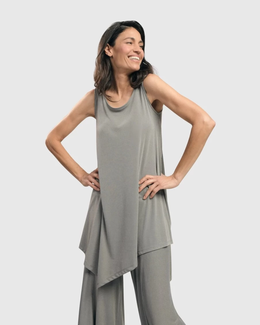 ALEMBIKA Women's Essential Joy Sleeveless Tunic Top in Fog - Lightweight Casual Blouse